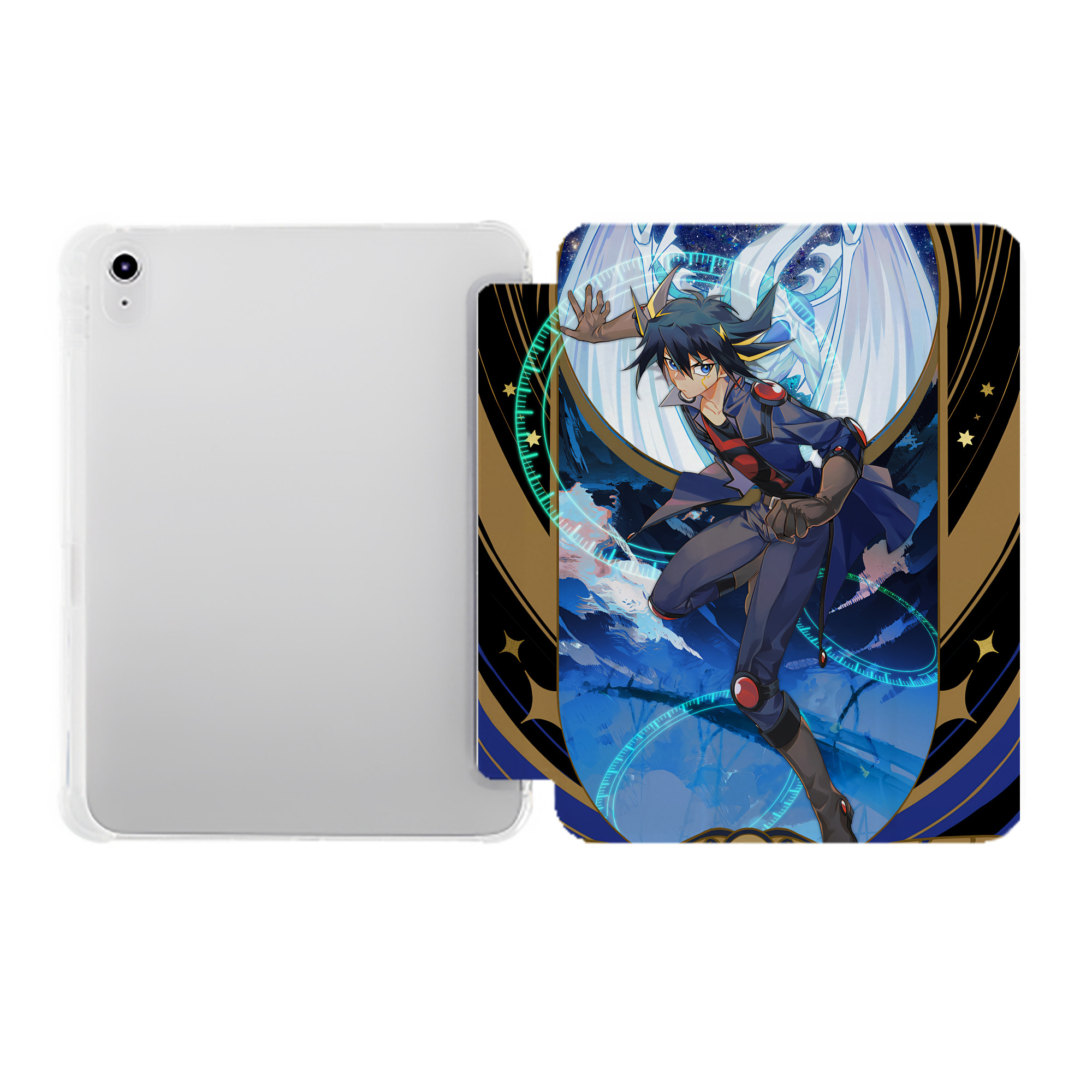 （画像用） 遊☆戯☆王 Yu-Gi-Oh! IPad ケース ペン収納付き 三つ折りスタンド PUレザー×シリコン 対応機種9.5/10.5/10.9インチ